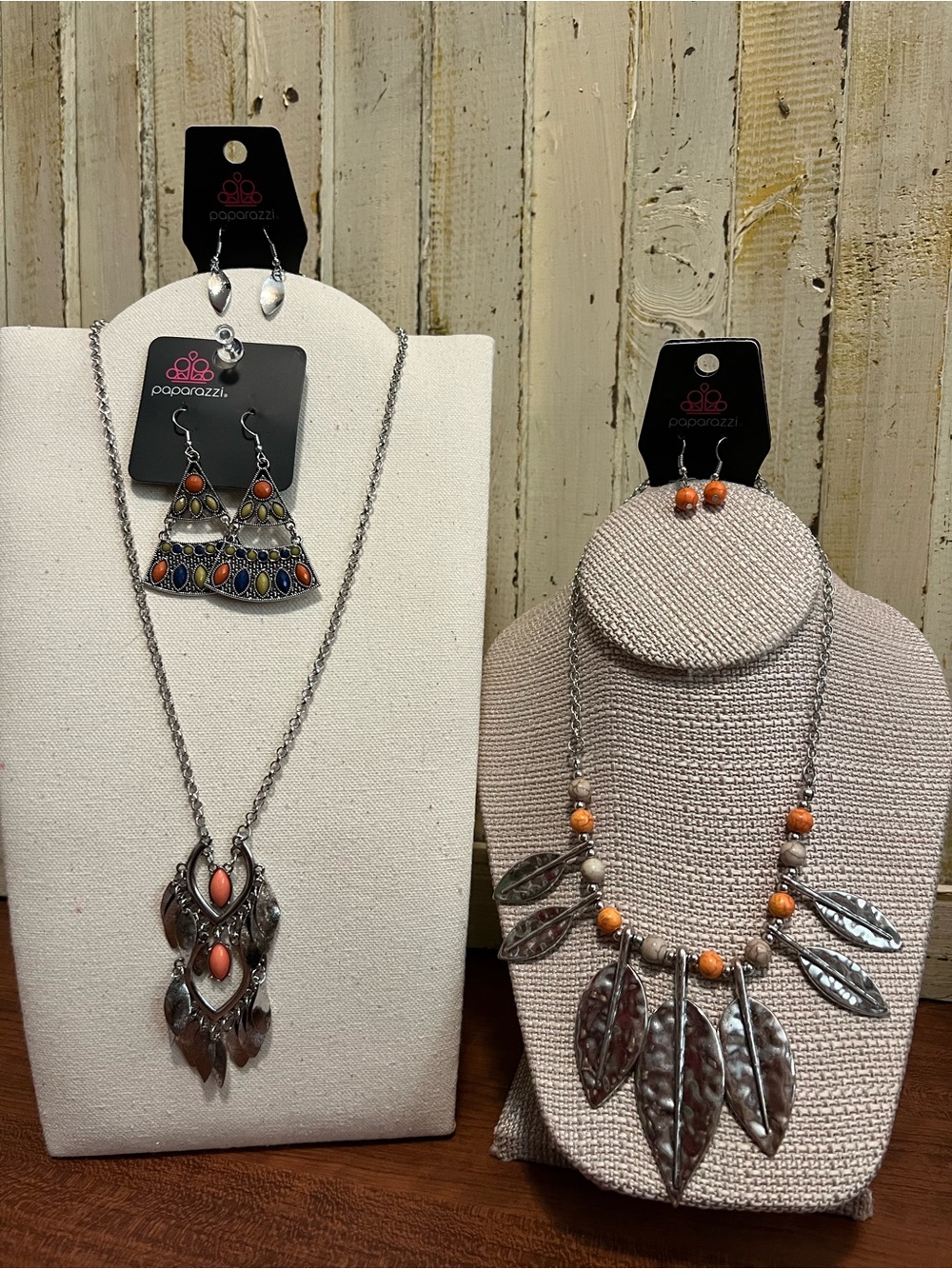 paparazzi Silver Feather Necklace with Orange Accents